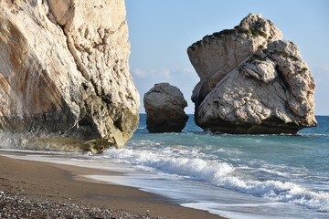 Fototapeta na wymiar Aphrodite's Rock and Shoreline, Cyprus