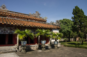 Naklejka premium Pagoda inside the citadel of Imperial Forbidden City. Hue, Vietnam.