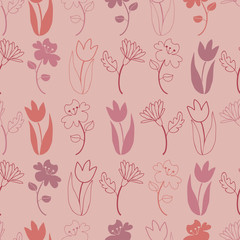 Seamless floral pattern, pink background. spring garden collection. vector illustration