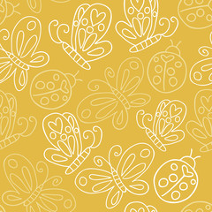 seamless pattern with butterfly and ladybug. vector illustration