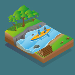 Obraz na płótnie Canvas Isometric Kayaking Activity