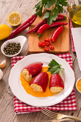 Stuffed piquillo peppers with cod.