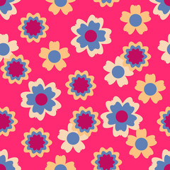 Seamless pattern with various floral elements. Colorful illustration in the style flat.