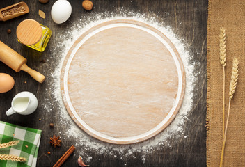 wheat flour and cutting board
