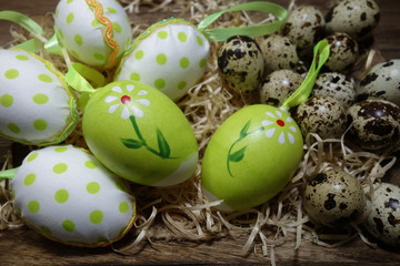  Easter eggs  - Easter composition.Easter Tradition - Selective focus