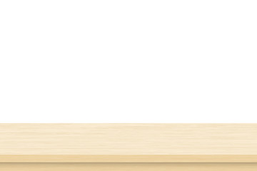 Empty brown wood table top isolated on white background . Template mock up for display of product