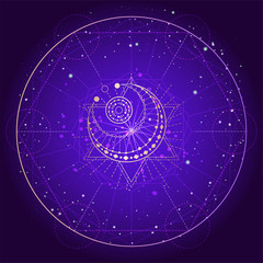 Vector illustration of Sacred or mystic symbol on abstract background.