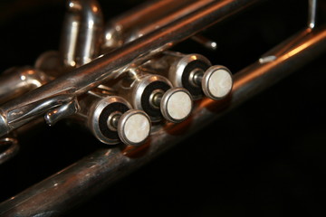 Fototapeta premium The trumpet valves on the brown background