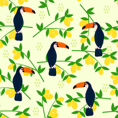 seamless pattern with toucan on citrus background - vector illustration, eps © Hanna
