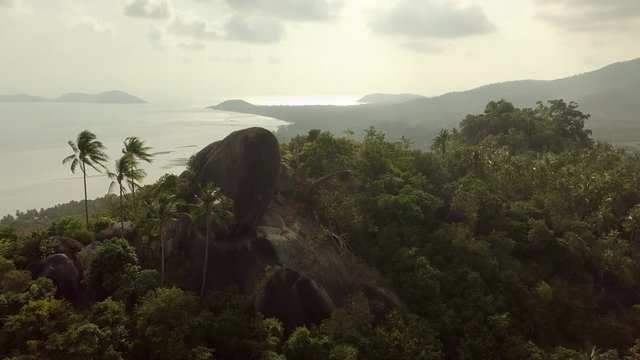 circeling Stones And Hills with drone- koh Samui - Thailand - Spectacular view of island