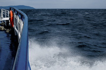 the ship sails on the sea