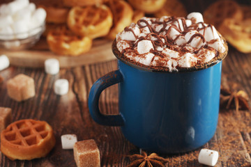 A mug with hot chocolate with marshmallow