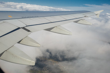 view from under the wing of the plane