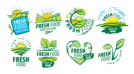 Logo fresh food from the farm. Vector illustration on white background © butenkow