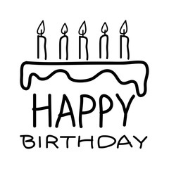 happy birthday and doodle cake, vector - Vector