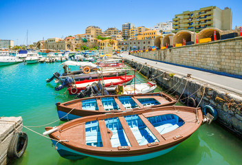 Boats in the old port of Heraklion, Crete, Greece.