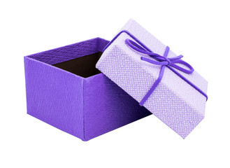 Purple gift box with a purple bow on white background