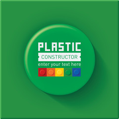 Vector illustration. High quality glossy big green detail from a plastic constructor with text template. Creative and modern frame for advertising, poster, leaflet, banner, web and flyer. CMYK