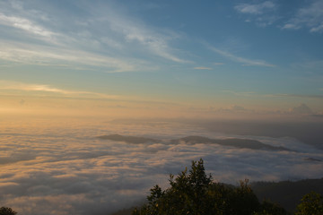 Fototapeta na wymiar Big Mist over nice mountain