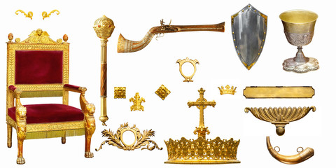 Golden elements of the royal, imperial interior isolated
