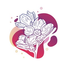 Template design print with flower line. Poster with modern abstract gradient shape with sakura blossom.  Illustration for t-shirt,  summer and spring banner. Vector