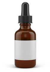 Small Dropper Bottle with a pipette and blank white label - 3d rendering mock-up template.