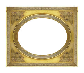 Golden frame for paintings, mirrors or photo isolated on white background	