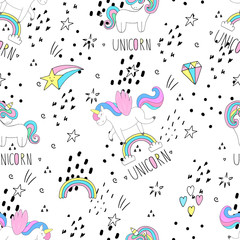 Cute hand drawn unicorn vector pattern. vector illustration © iryna_boiko