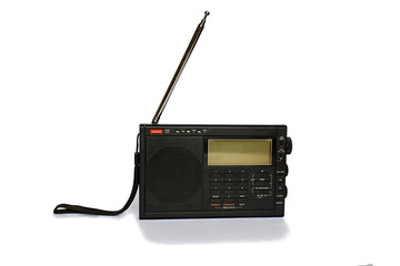 Portable radio receiver isolated on white background.