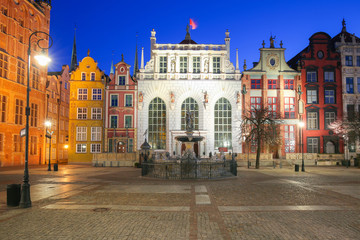 Naklejka na ściany i meble Architecture of Artus Court in Gdansk at night, Poland