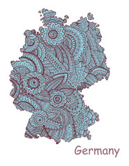 Textured vector map of Germany. Hand drawn ethno pattern, tribal background.