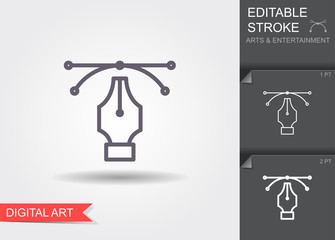 Pen tool cursor. Vector computer graphics. Line icon with shadow and editable stroke