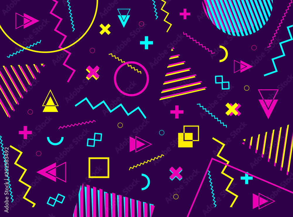 Wall mural abstract geometric pattern with geometric shapes. 80s retro futurism style. vector illustration back