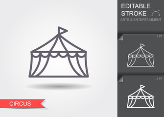 Circus tent. Line icon with shadow and editable stroke