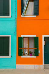 Colorful houses in Burano, an island in the Venetian Lagoon