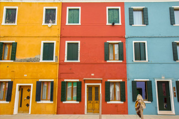 Colorful houses in Burano, an island in the Venetian Lagoon