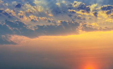 The atmosphere of the evening sky before the sun goes down in the summer