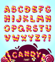 Candy cartoon font. Vector strips bubble letters set