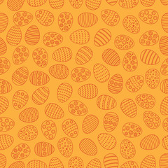 Easter seamless background with eggs. Gift card egg ornament, pattern. Spring season holidays.