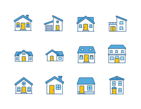 House Vector / Home flat icon / Building houses - Vector outline icon set
