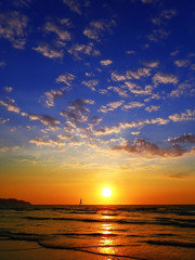 Beautiful sunset view with vivid sky blue on the beach.