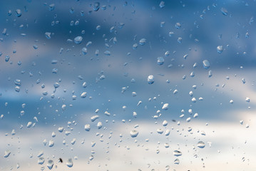 Drops of water on the window glass