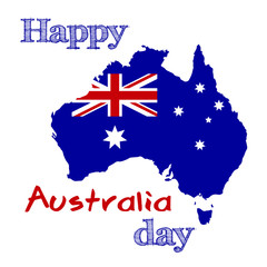 Happy Australia day concept and template. 26 january - national Australian holiday and a vacation. Map of Australia with flag. Vector illustration. 