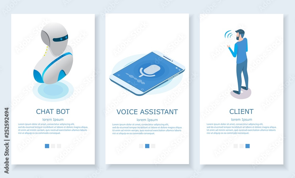 Poster vector voice assistant website and mobile app template set