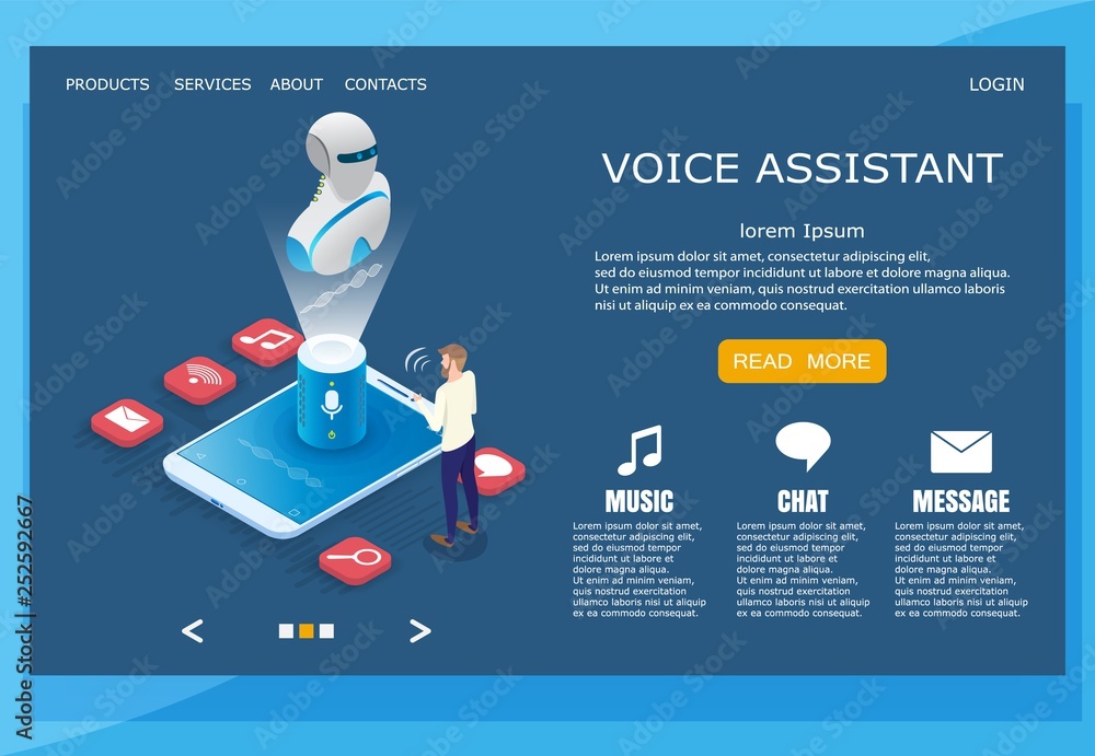 Poster voice assistant vector website landing page design template