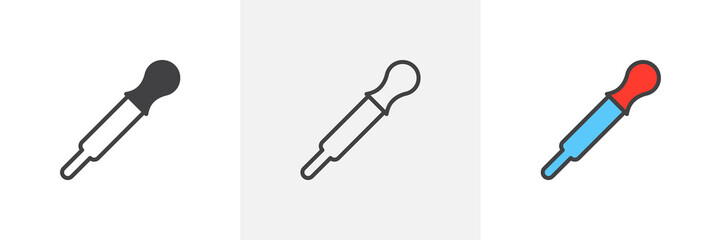 Medical Pipette icon. Line, glyph and filled outline colorful version, Eye dropper outline and filled vector sign. Symbol, logo illustration. Different style icons set. Pixel perfect vector graphics