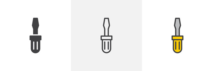 Screwdriver icon. Line, glyph and filled outline colorful version, repair tool outline and filled vector sign. Symbol, logo illustration. Different style icons set. Pixel perfect vector graphics