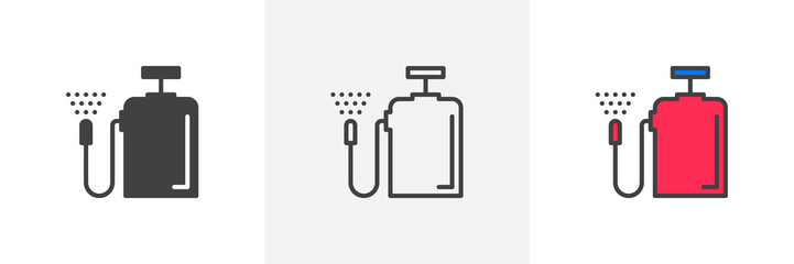 Pressure sprayer icon. Line, glyph and filled outline colorful version, fertilizer sprayer outline and filled vector sign. Symbol, logo illustration. Different style icons set. Pixel perfect vector 