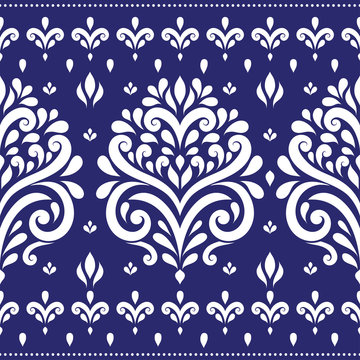 Blue and white ornamental seamless pattern. Vintage vector, paisley elements. Ornament. Traditional, Turkish, Indian motifs. Great for fabric and textile, wallpaper, packaging or any desired idea.