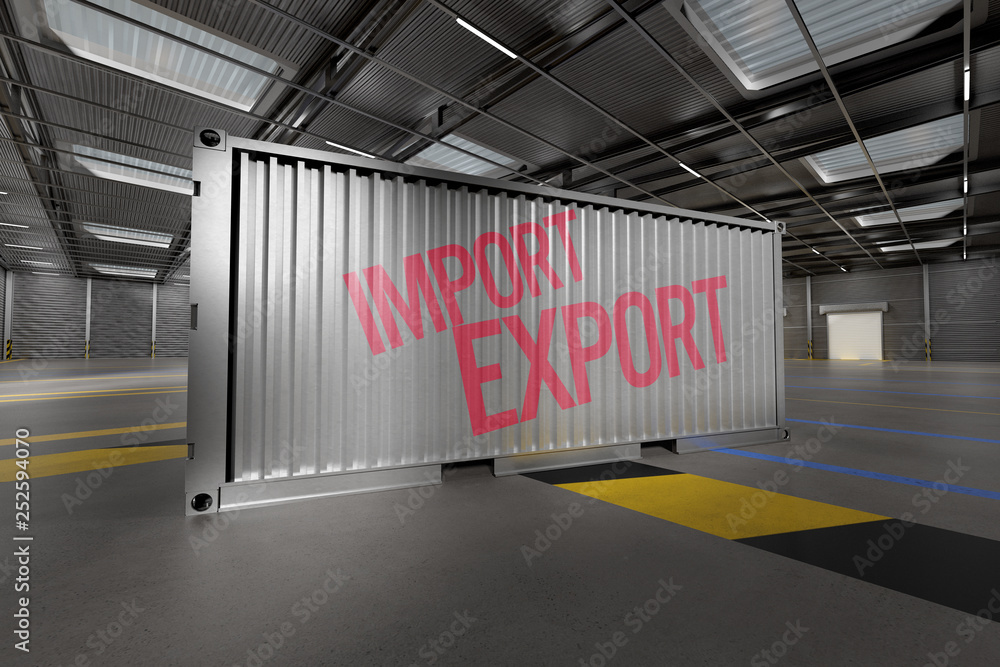 Poster mock up of a container on a warehouse - 3d rendering